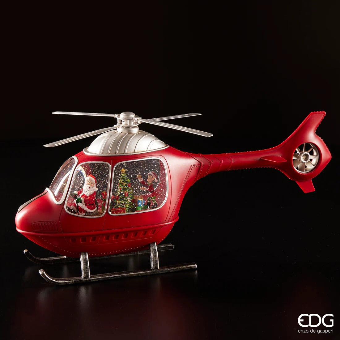 EDG Enzo De Gasperi Christmas Decoration Helicopter H 23 Cm W 47 Cm W 10.5 Cm Music Moving Led Red
