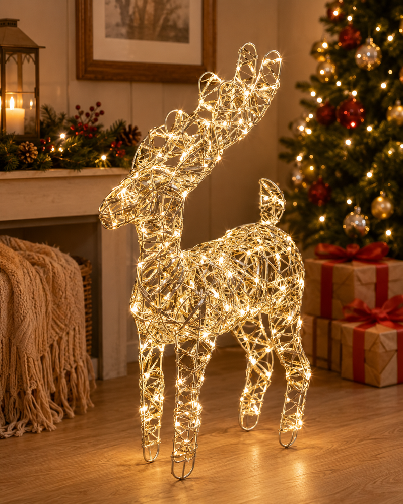 EDG Enzo De Gasperi Décoration Renne de Noël LED tressé 40 micro-LED H 37 cm L 25 cm P 12 cm IP20 Or