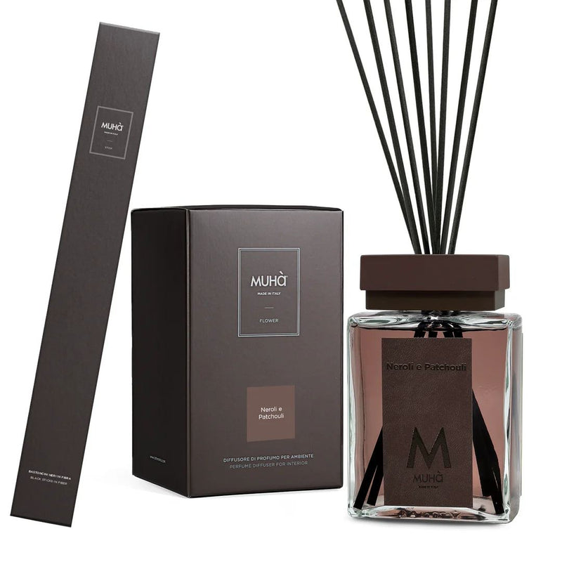 Muhà Luxe Diffuseur de parfum d'ambiance avec bâtonnets Néroli et Patchouli 500 ml