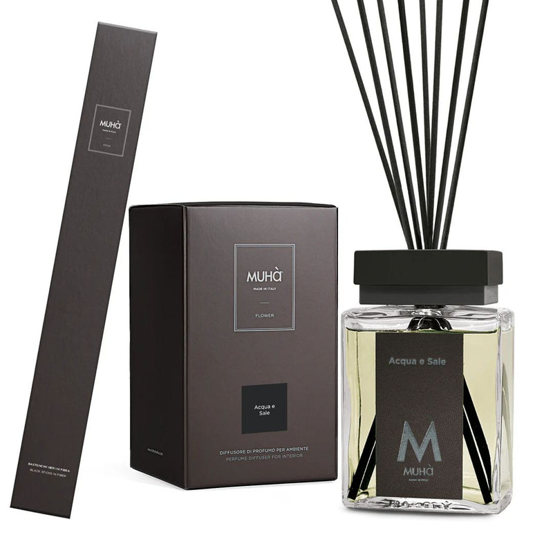 Muhà Luxe Diffuseur de Parfum d'Ambiance avec Bâtonnets Eau et Sel 500 Ml