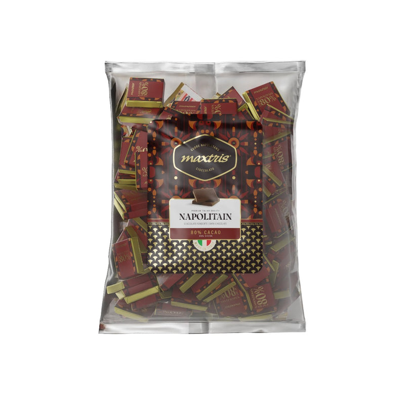Maxtris Busta Napolitain Mini Tavolette di Cioccolato Fondente 80% 1 kg – Cioccolatini Monoporzione per Feste, Eventi e Idee Regalo