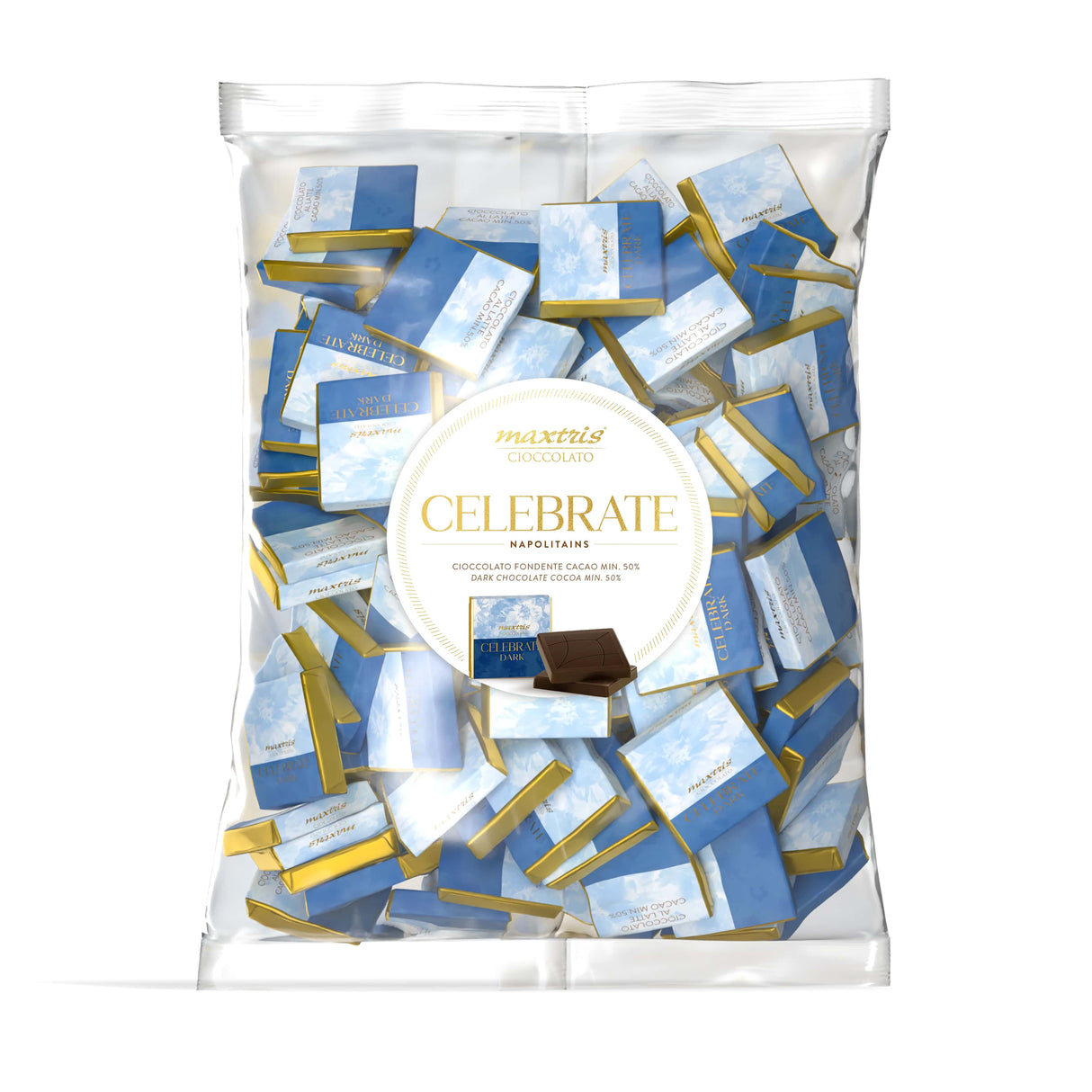 maxtris maxtris celebrate napolitains mini tavolette cioccolato fondente dark celeste 1 kg ean 8022470873528