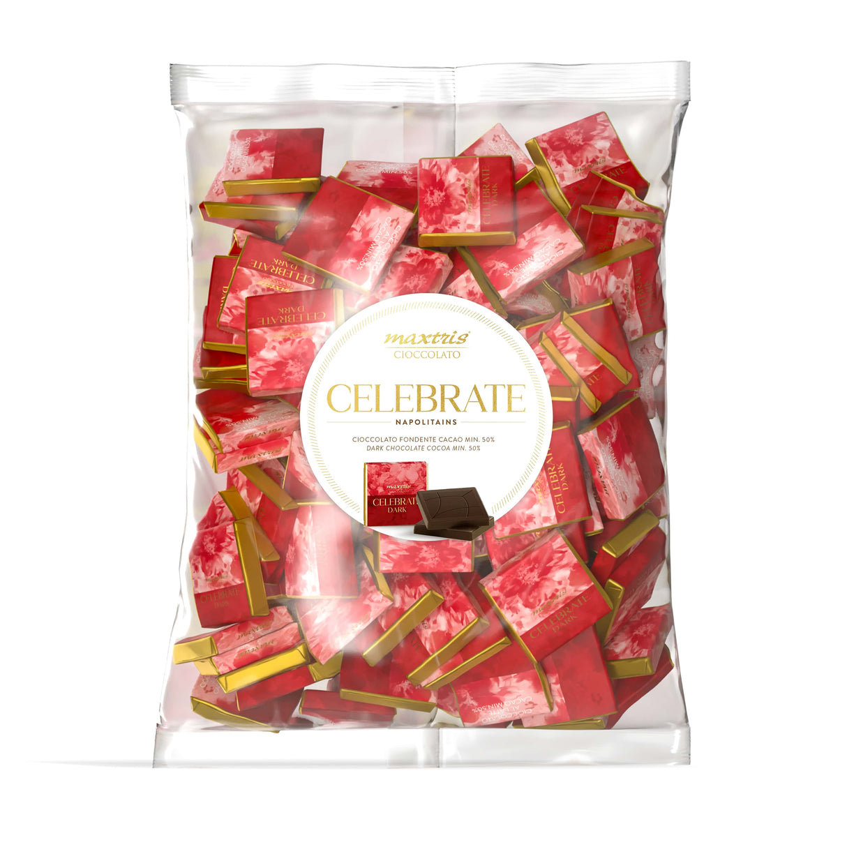 maxtris maxtris celebrate napolitains mini tavolette cioccolato fondente dark rosso 1 kg ean 8022470873542