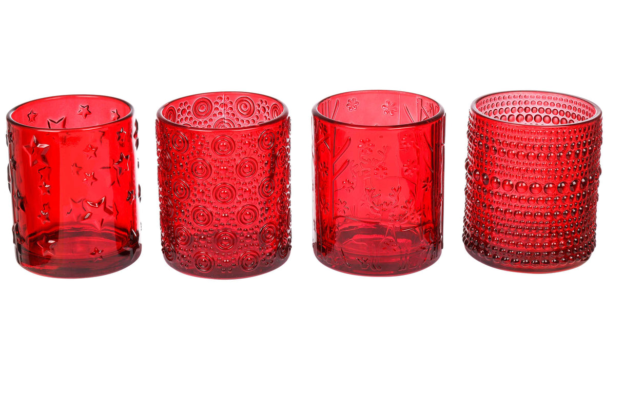 ARPIMEX Christmas Candle Holder Jar D 8.8 cm H 10 cm Assorted Red Glass 1 pc