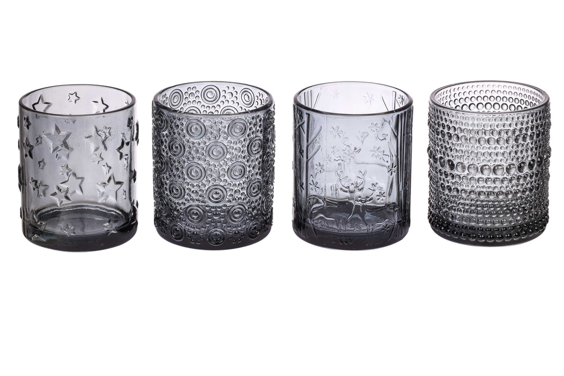 ARPIMEX Pot à bougies Noël Ø 8,8 cm H 10 cm Assortiment Verre Gris 1 pièce