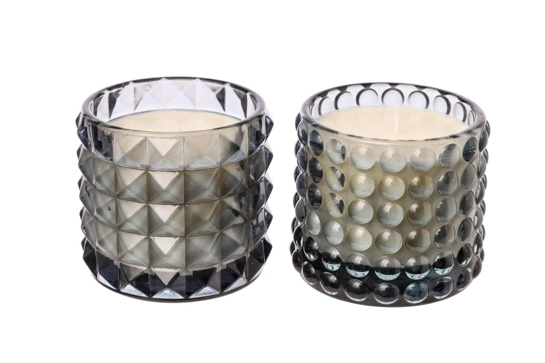 Pot en verre avec cire ARPIMEX D 9,5 cm H 8,5 cm Mix 2 pièces Gris