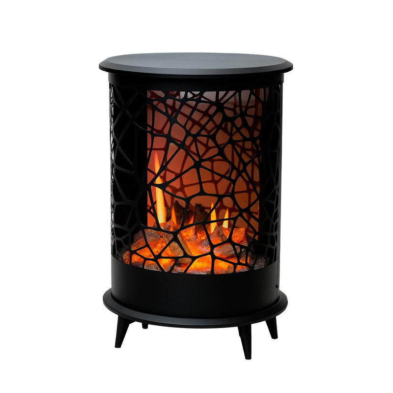 SINED Caminetto Elettrico Rotondo da Pavimento con Fiamma Olografica 42 x 36 x 72 cm – Camino Decorativo Moderno per Arredo Casa