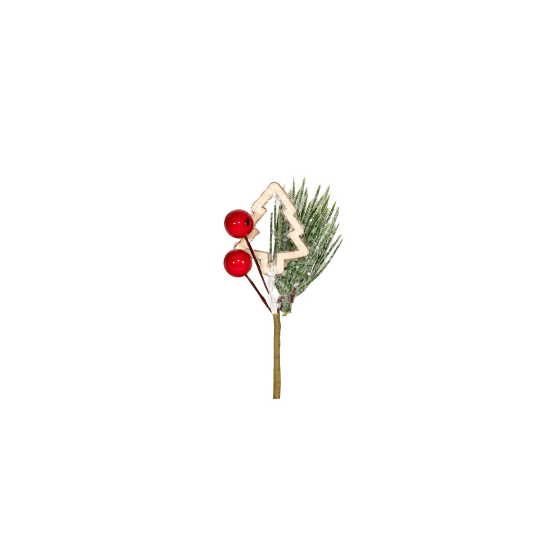 Piovaccari Pick de Noël avec Sapin et Baies H10 cm – Petite Branche Décorative pour Sapin de Noël, Guirlandes, Centres de Table et Compositions de Noël