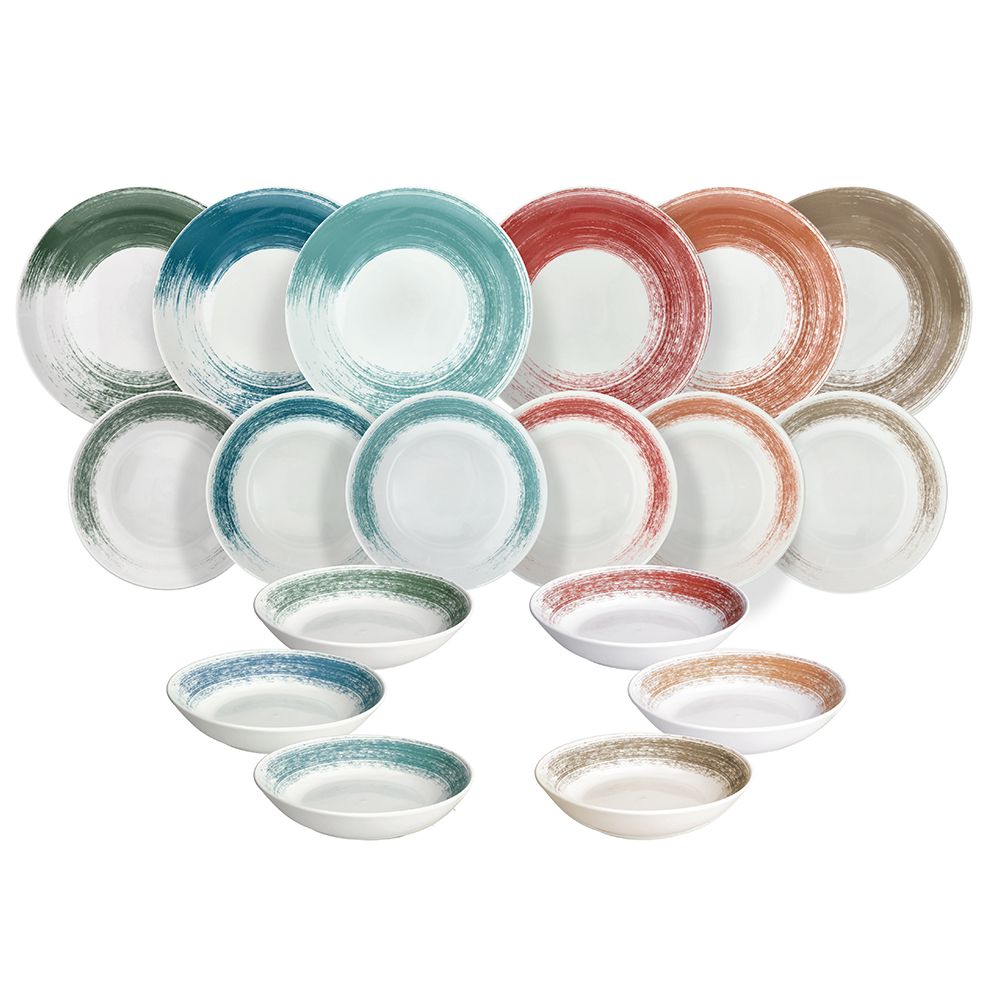 Tognana Madison Nanami Servizio Piatti 18 Pezzi in Porcellana Multicolor – Set Tavola Completo per 6 Persone