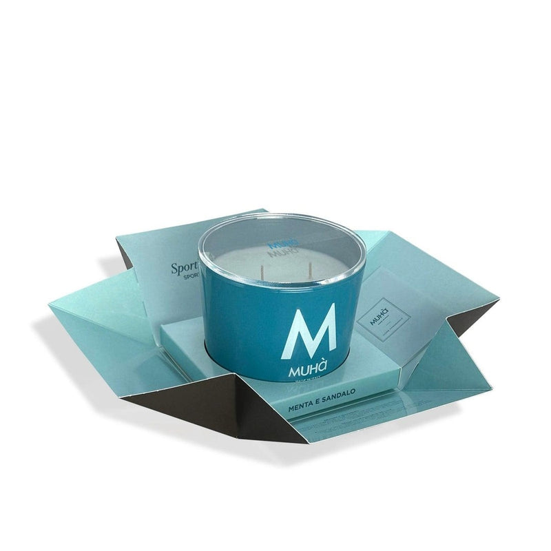 Muhà Candela Profumata Menta e Sandalo 500 g Ø10,5xH11,9 cm – Candela Aromatica Decorativa per la Casa e Idea Regalo