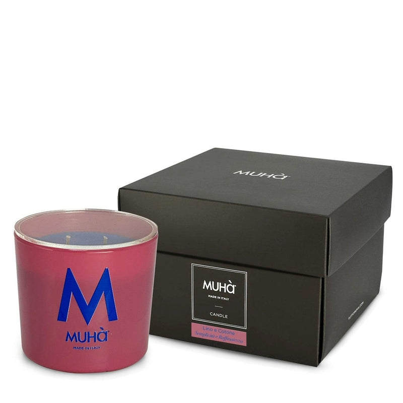 Muhà Candela Profumata Lino e Cotone 500 g Ø10,5xH11,9 cm – Candela Aromatica Decorativa per la Casa e Idea Regalo