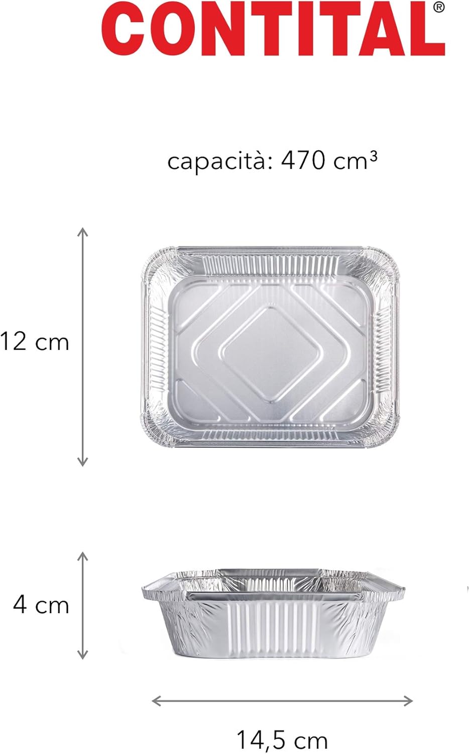 Contital Aluminum Container 1 Portion 145 x 120 Mm H 40 Mm 100 Pcs