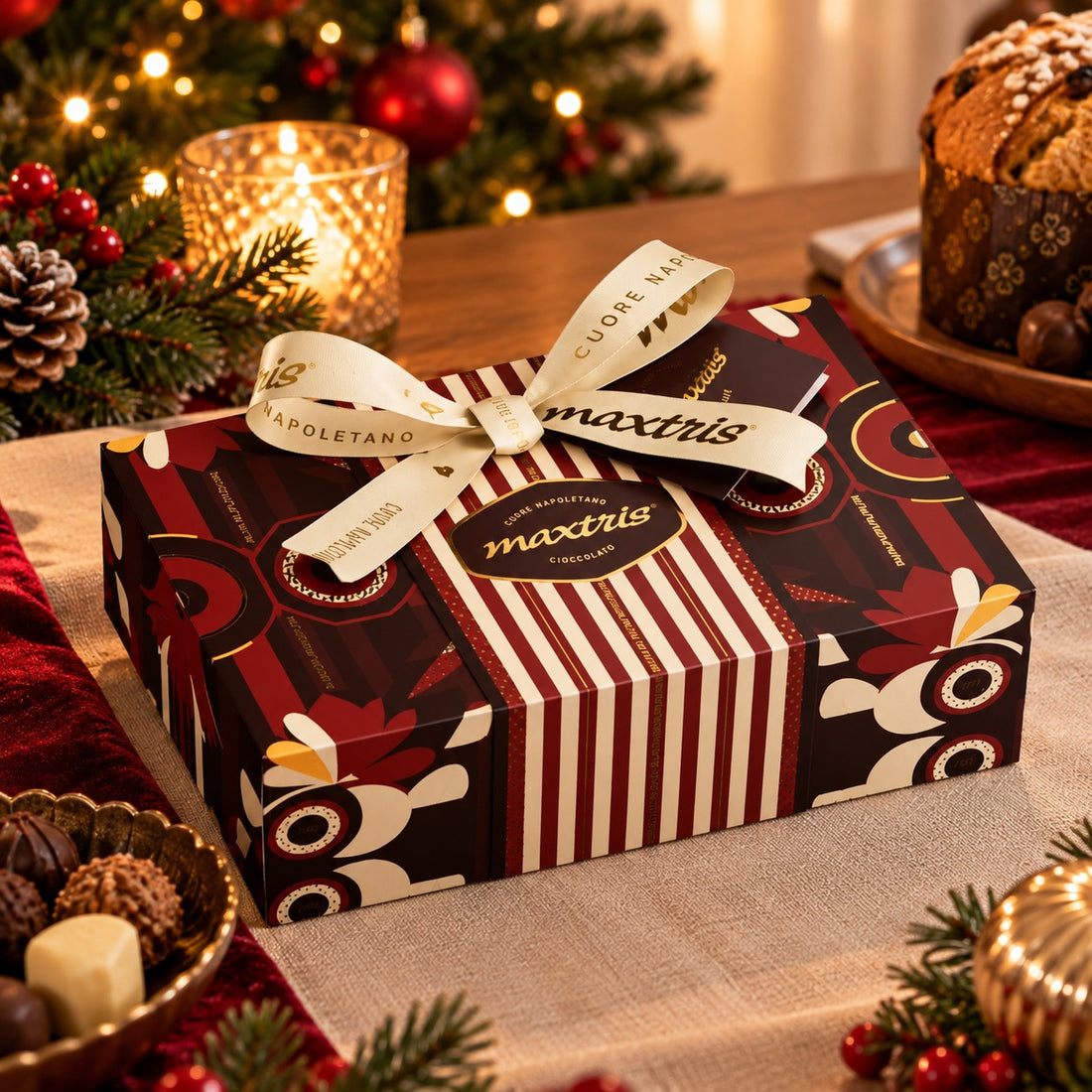 Maxtris Linea Regalo Boîte Bordeaux Chocolat Noir 350 g – Emballage Cadeau avec Chocolats Assortis pour Fêtes et Occasions Spéciales