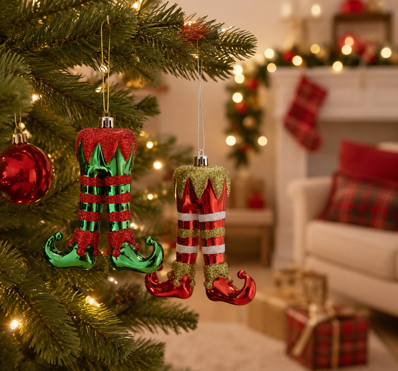 Décoration de chaussette de Noël lutin EDG Enzo De Gasperi, assortie, hauteur 11 cm, vert et rouge, 1 pièce
