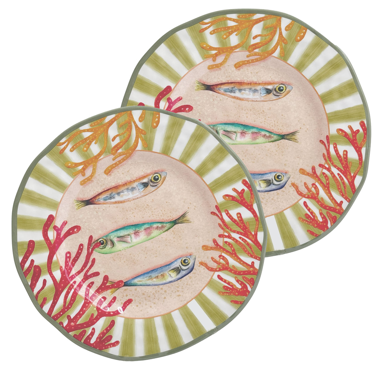 ROSE & TULIPS Coastal Set of 2 Flat Plates D 27 cm Coral Alice Melamine