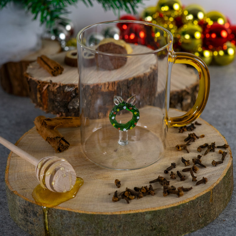 Tasse en verre borosilicaté WD LifeStyle 420 ml, décoration de couronne de Noël