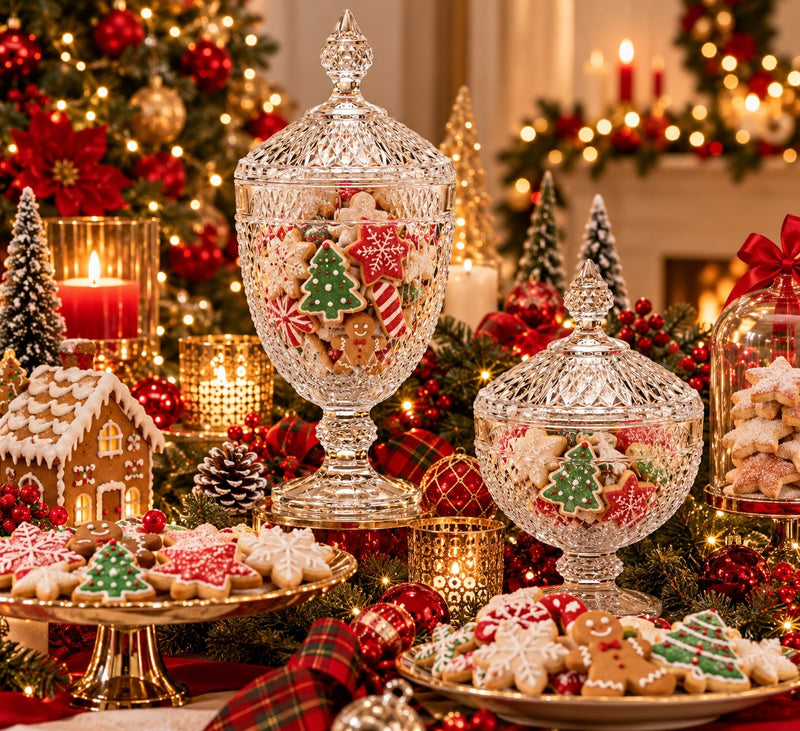 EDG Enzo De Gasperi Contenant de Noël en verre effet cristal avec pied h25 d15 transparent