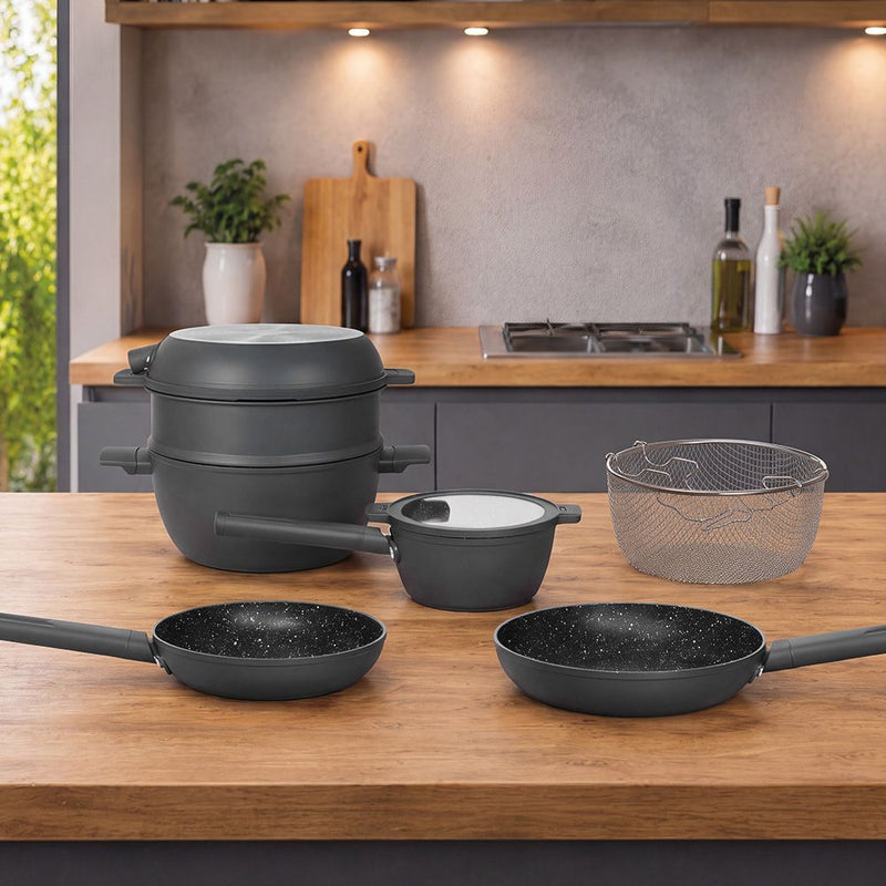 Tognana Batteria di Pentole 11 Pezzi Modulo Dark Grey in Alluminio Beige – Set Pentole e Casseruole per la Cucina