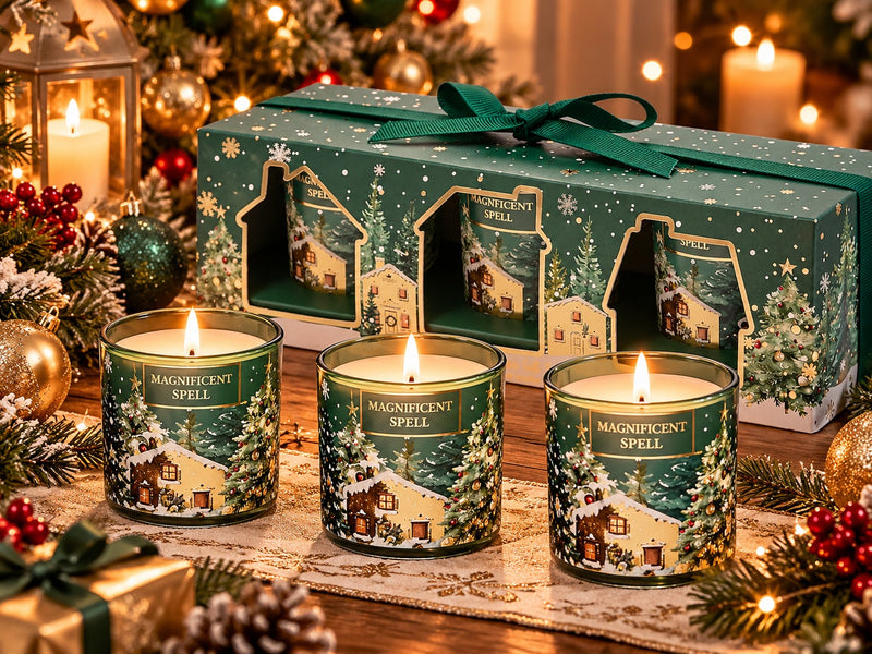 EDG Enzo De Gasperi Set 3 Bougies Noel Parfumées à la Cardamome H6 Ø5 cm – Bougies Noël