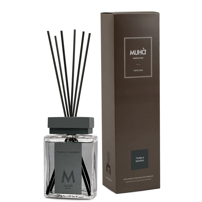 Muhà Luxe Parfum Diffuseur d'Ambiance avec Bâtonnets Tonka et Bois de Santal 200 ml