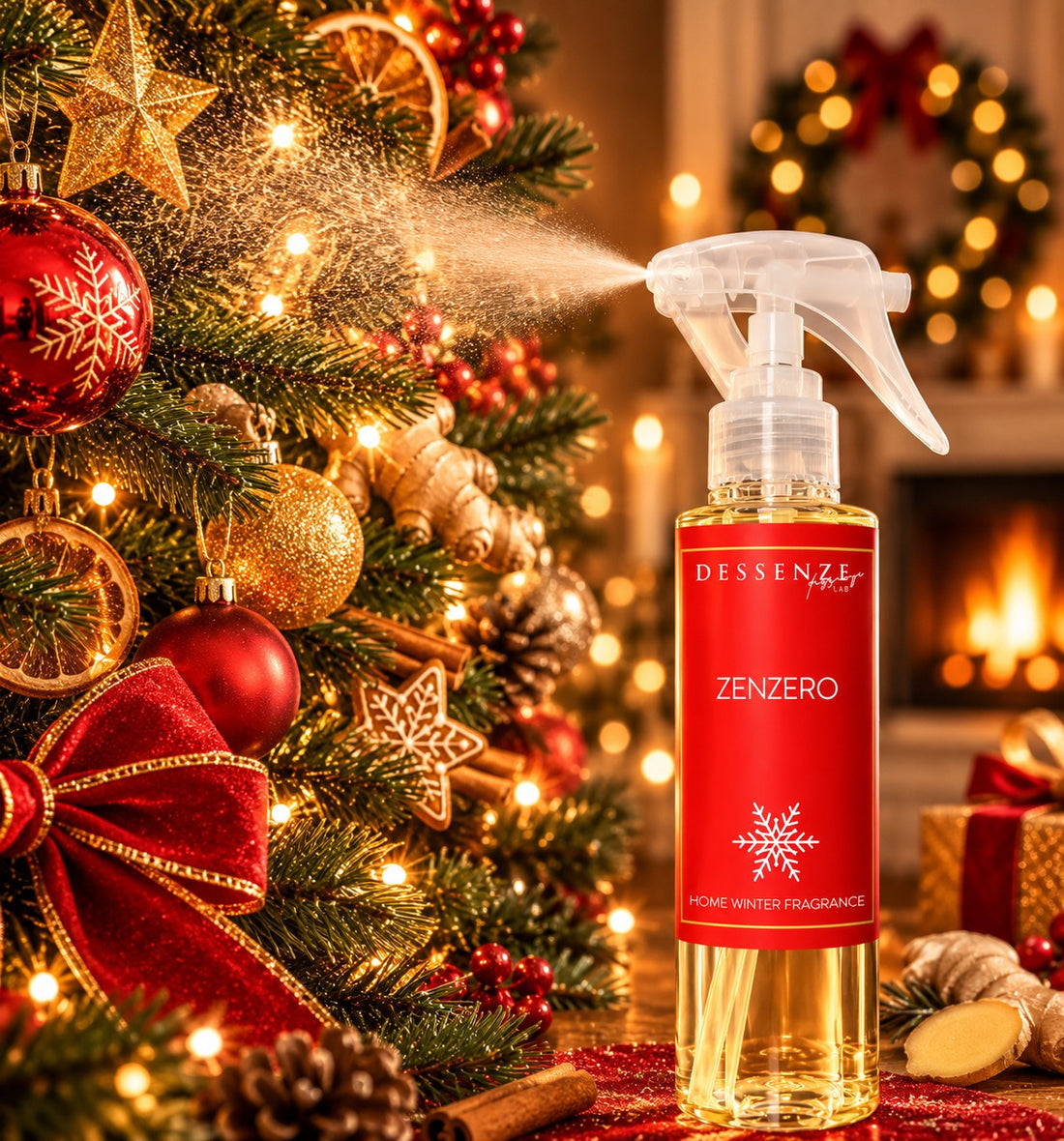 DESSENZE Parfum pour Sapin de Noël Christmas Spray au Gingembre 100 ml – Spray Parfumé de Noël