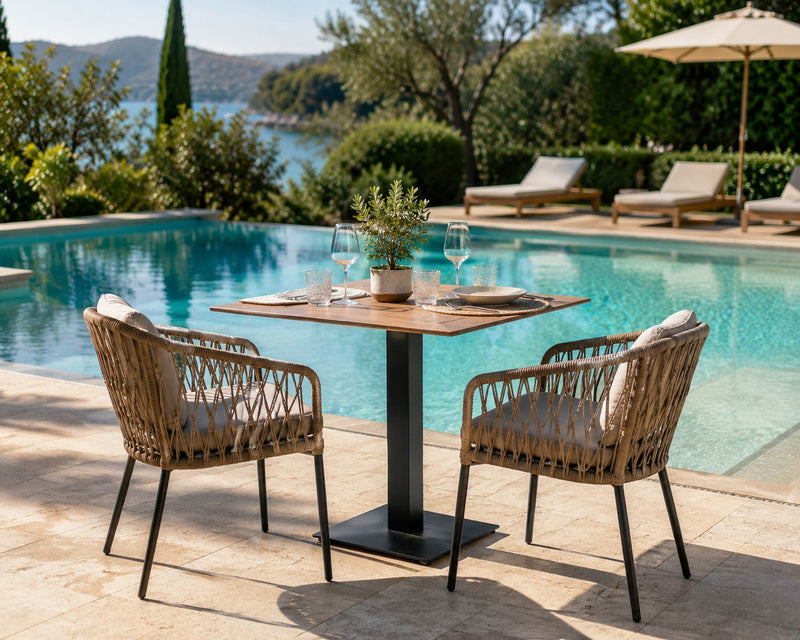Moia Greenwood Piètement Fonte Table Acier Anthracite Plateau