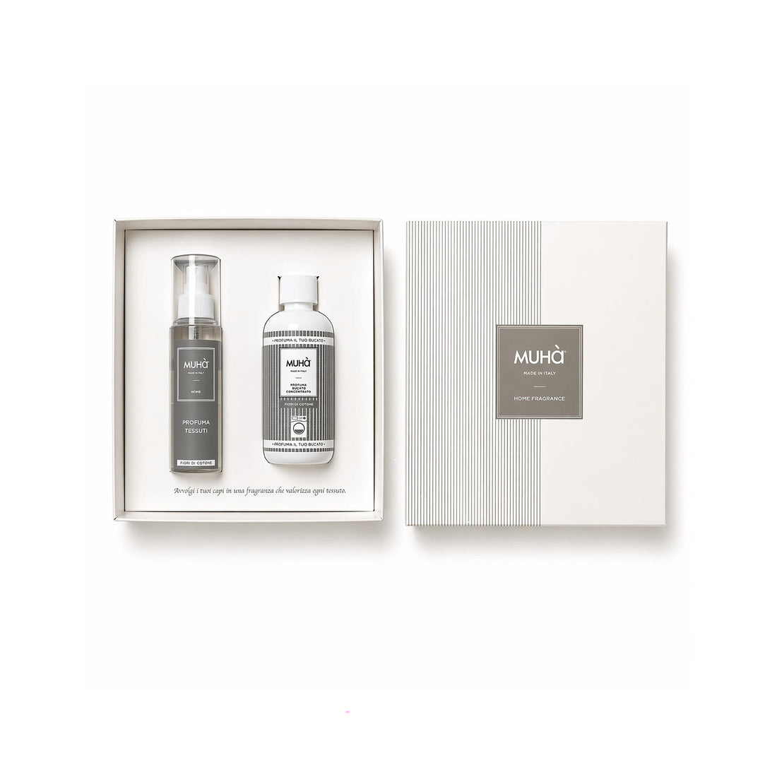 Muhà Set Regalo Profumatore Bucato Fiori di Cotone 200 ml + Spray 125 ml – Idea Regalo Natale