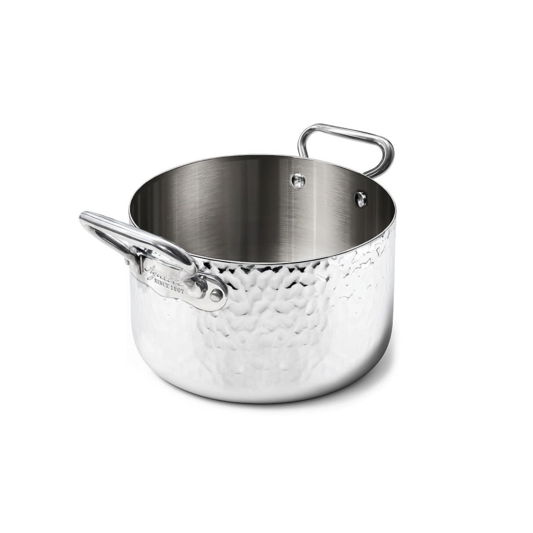 AGNELLI Casserole haute martelée Aluinox 3 plis 20x14 cm avec 2 poignées en acier inoxydable