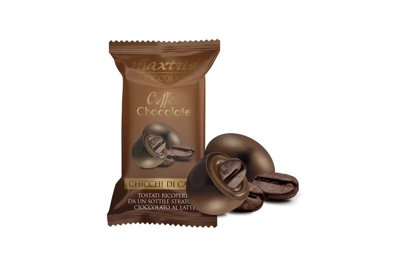 Maxtris Coffee Chocolate Latte 1 kg 380 Pezzi – Cioccolatini al Latte a Forma di Chicchi di Caffè Incartati Singolarmente per Feste e Idee Regalo