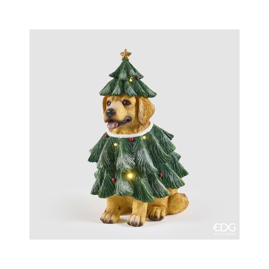 EDG Enzo De Gasperi Chien avec Sapin LED H57x36x34 cm Vert Mix – Décoration Noël Lumineuse