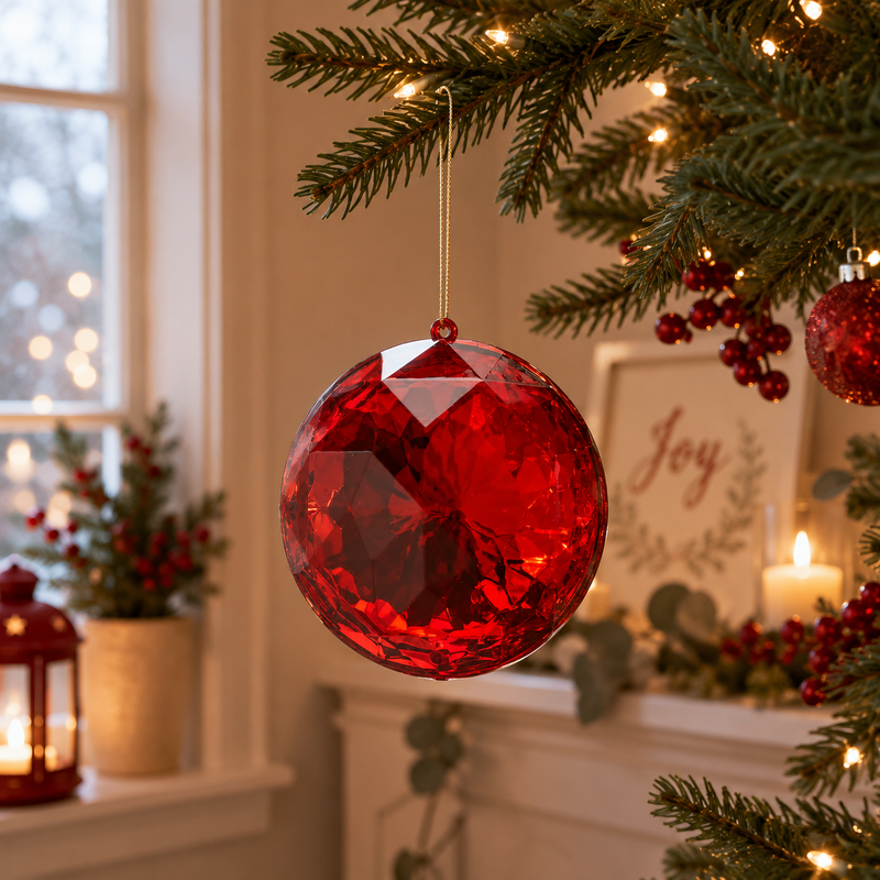 EDG Enzo De Gasperi Décoration de Noël en forme de diamant rond à suspendre, D 10 cm, L 4,5 cm, PP Red.