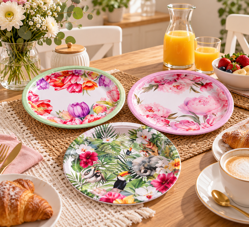 Ad Trend Set 12 Piatti di Carta Ø 23 cm – Piatti Monouso per Feste e Compleanni, Modelli Assortiti 1 Confezione