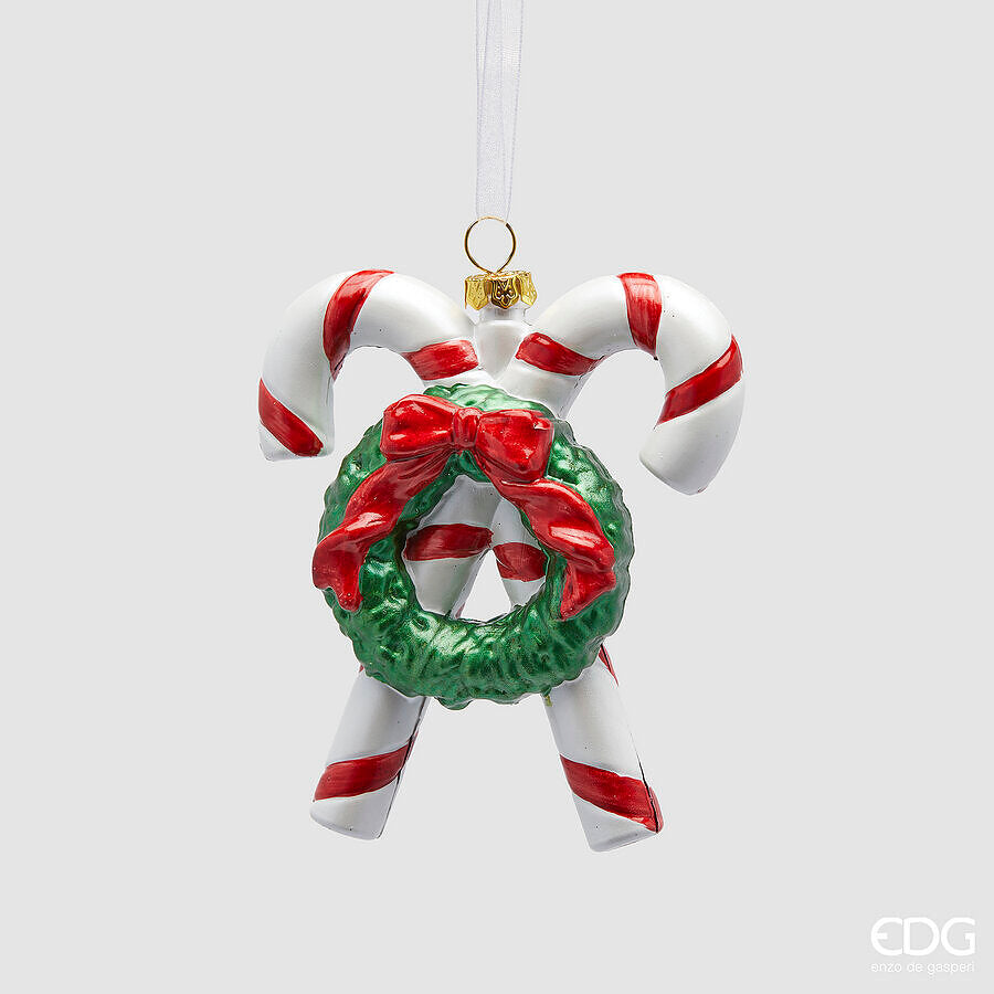 edg enzo de gasperi edg enzo de gasperi addobbo di natale candy cane x2 h 12 cm con fiocco green red ean 8059824537485
