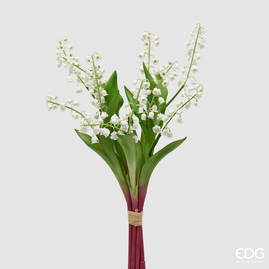 edg enzo de gasperi edg enzo de gasperi mughetto bouquet x5 con foglie pianta artificiale h 40 cm bianco ean 8059824633927