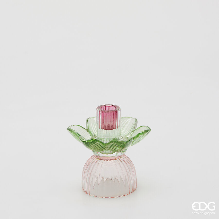 edg enzo de gasperi edg enzo de gasperi portacandela flower in vetro h 125 cm d 12 cm verde rosa ean 8059824610027