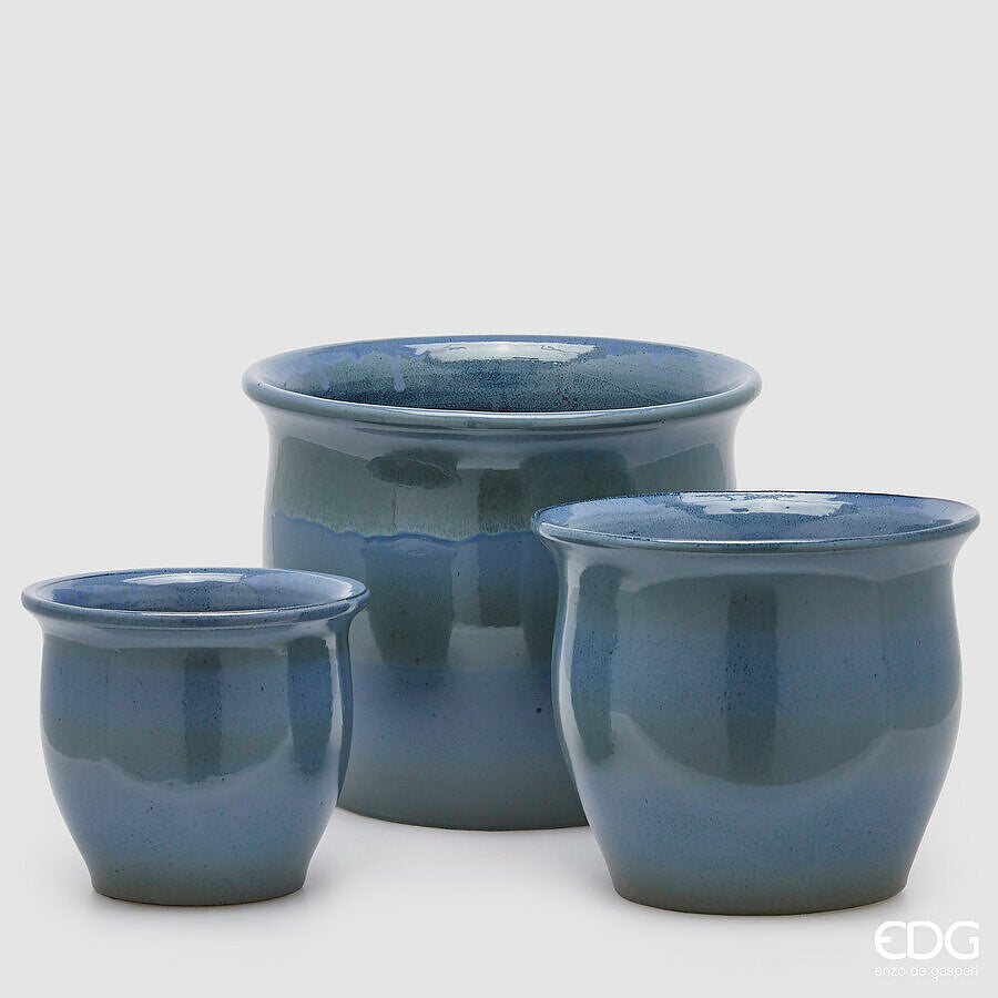 edg enzo de gasperi edg enzo de gasperi set 3 pz vaso cachepot bombato h 32 cm h 24 cm h 20 cm ceramica azzurro ean 8059824615367
