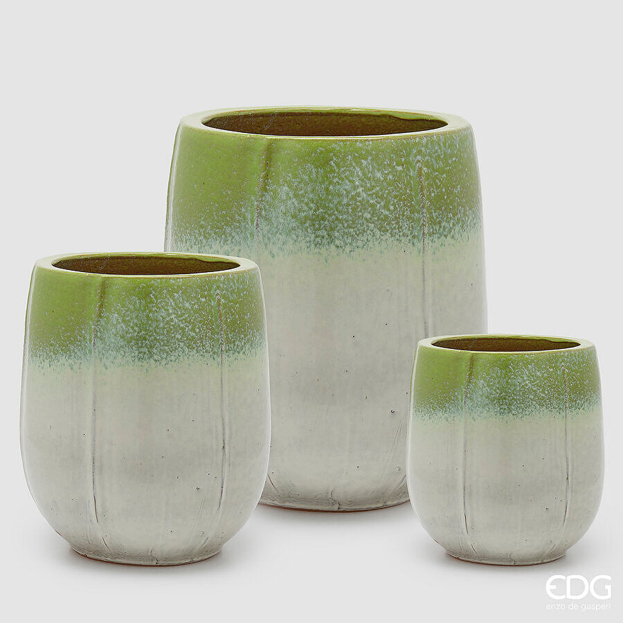 edg enzo de gasperi edg enzo de gasperi set 3 pz vaso glaze atlas spicchi bombato h 72 cm h 55 cm h 40 cm waterproof mix verde ean 8059824608826