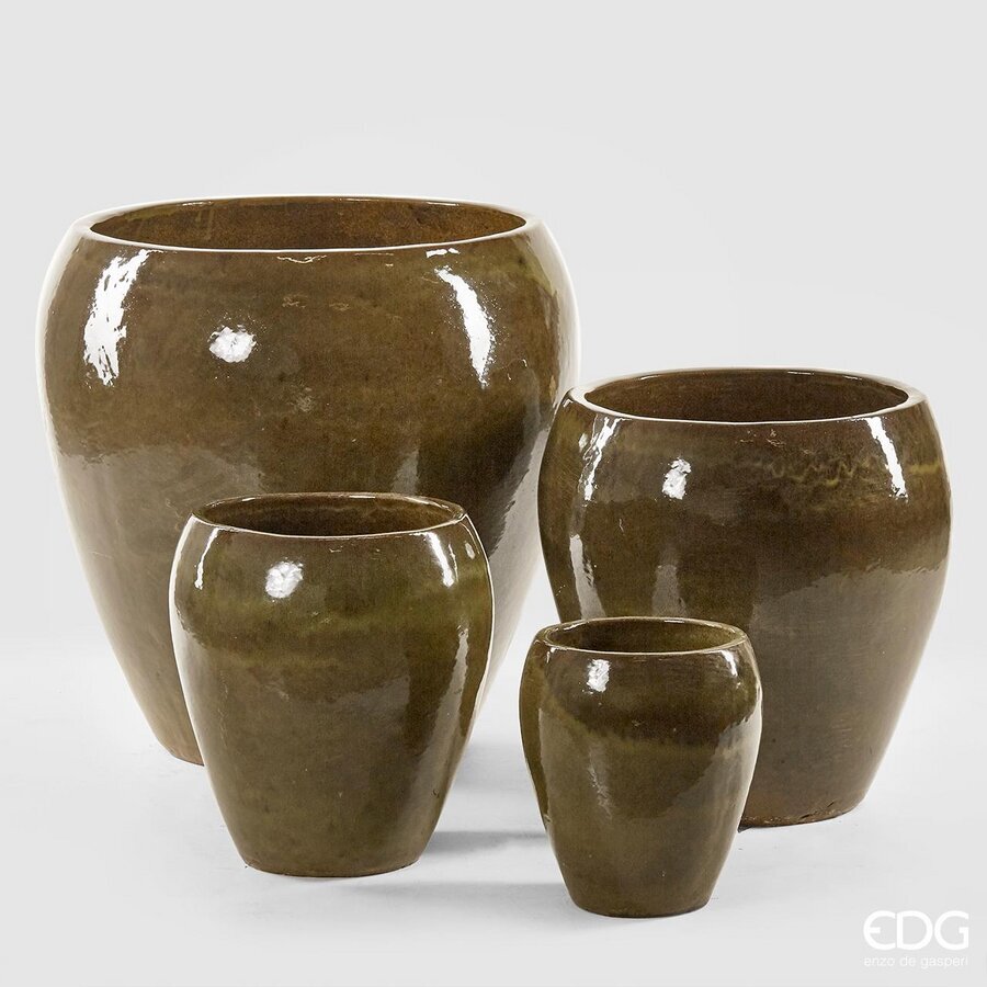 edg enzo de gasperi edg enzo de gasperi set 4 pz vaso glaze bombato h 68 cm h 52 cm h 42 cm h 32 cm waterproof olive ean 8059824011541