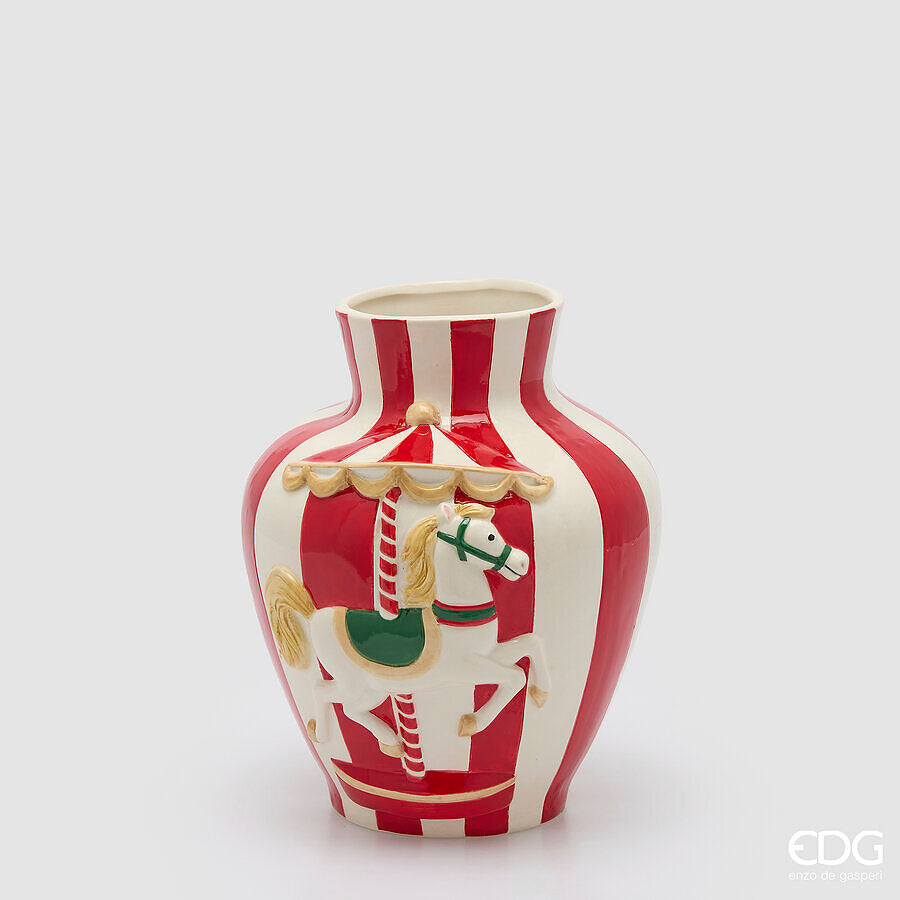 edg enzo de gasperi edg enzo de gasperi vaso anfora cavallo giostra h26 21 cm bianco rosso decorazione natalizia ean 8059824663535