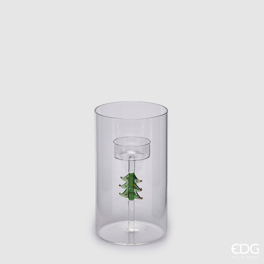 edg enzo de gasperi portacandela pino natale cilindro h 16 cm d 9 cm verde ean 8059824368836