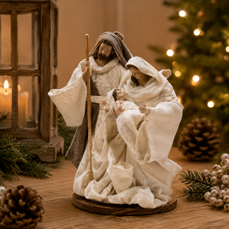 EDG Enzo De Gasperi Nativité Seigneur Noël avec socle H 17 cm Ivoire