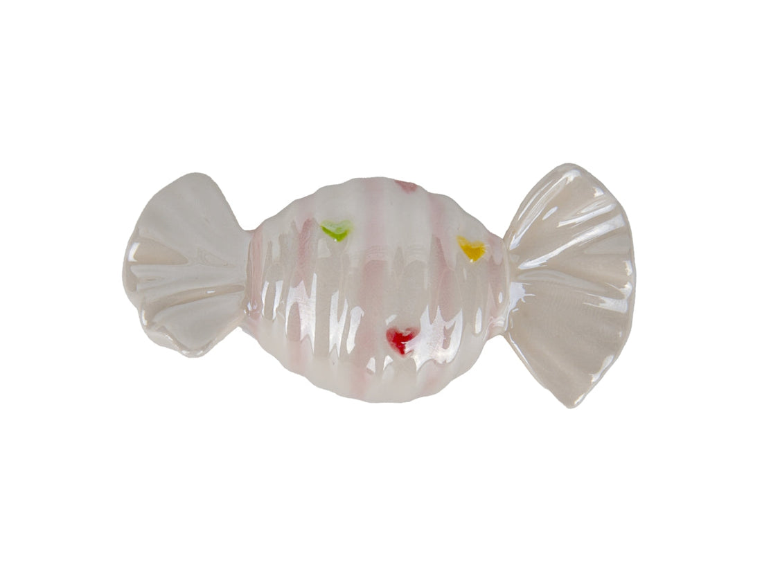Decora il frigo con il magnete caramella Etm Candy in porcellana rosa, ø 6,5 cm. Bomboniera battesimo bambina originale.