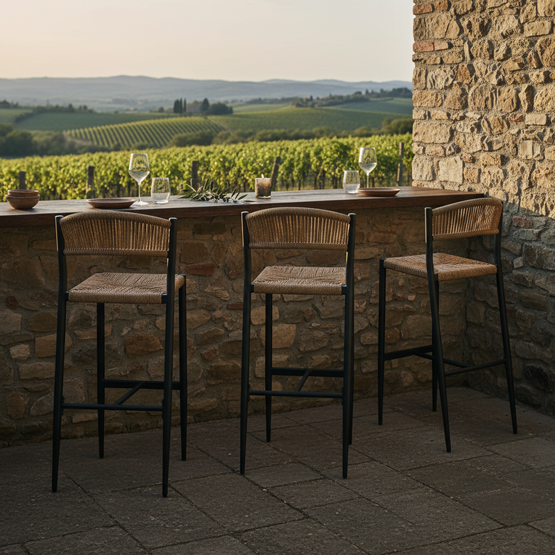 moia greenwood moia greenwood sgabello milano contract in alluminio antracite con corda paglia sgabello outdoor design moderno ean 8013054832956