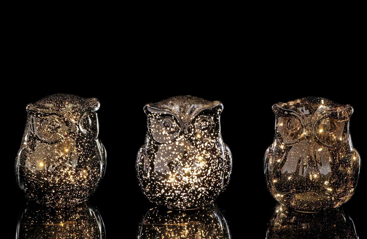 regalo italiano regalo italiano lampada gufo natale vetro ass con 15 led d 16 cm h 18 cm oro 1 pz ean 8057586077621