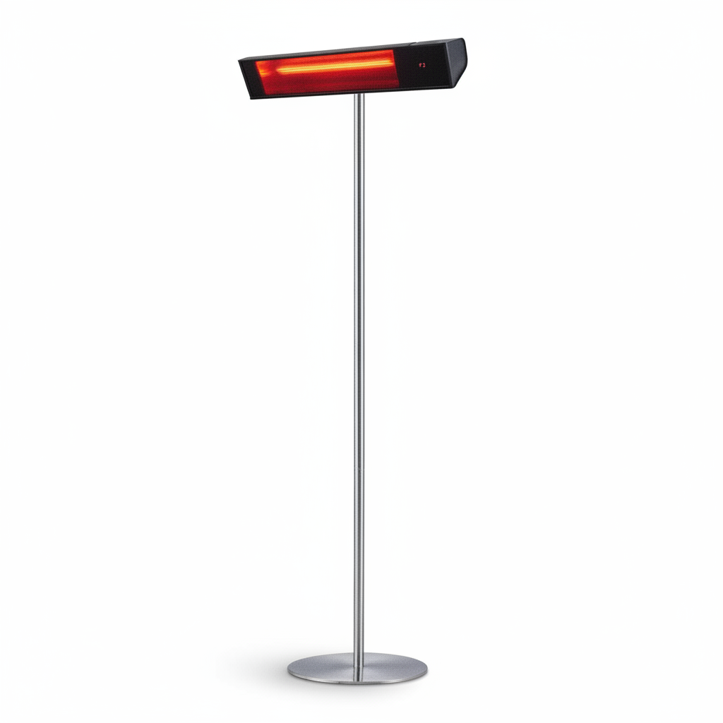 Riscaldatore infrarossi WiFi SINED Caldo Vetro Nero 2000W con piedistallo, IP65, IR-A, app Tuya, 3 livelli. Scalda in 8 secondi.