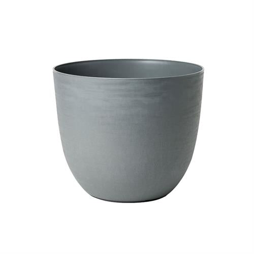Vaso da esterno rotondo in plastica riciclata 100%, Ø38×H32 cm, colore Fog Grigio Nebbia. TeraPlast Over 38, −30°/+60°C. ean-8051560177857