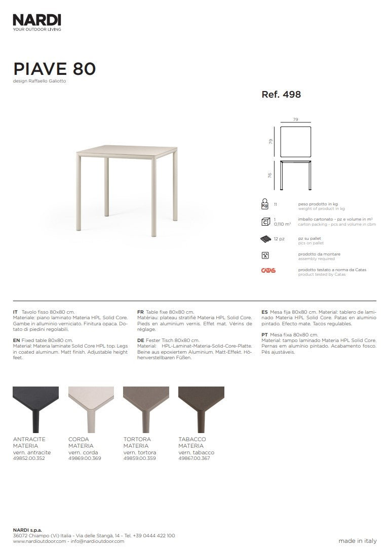 nardi nardi piave 90 tavolo quadrato verniciato antracite lamin materia antracite ean 8010352554740