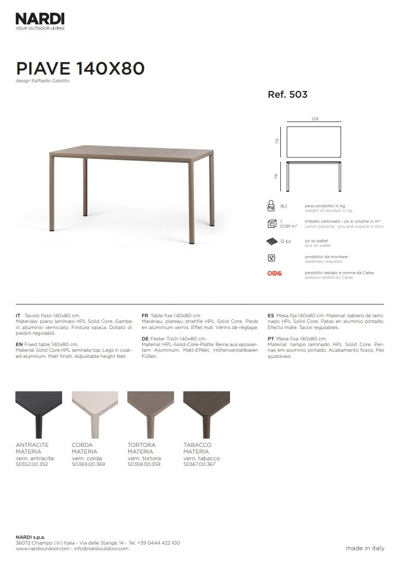 nardi nardi piave 140 x 80 tavolo rettangolare verniciato tabacco lamin materia tabacco ean 8010352555068