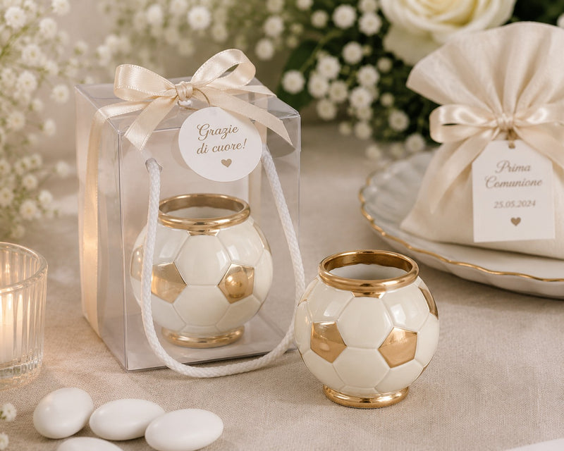 cupidoco cupidoco cachepot pallone da calcio bianco e oro con shopper bomboniera in ceramica d 8 x h 85 cm ean 8058196013757