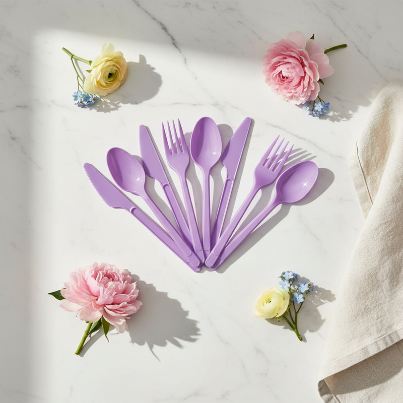 Coltelli monouso lilla Dopla in plastica alimentare resistente, conf. 20 pz: igienici, pronti all'uso. Ideali per feste, picnic e catering.